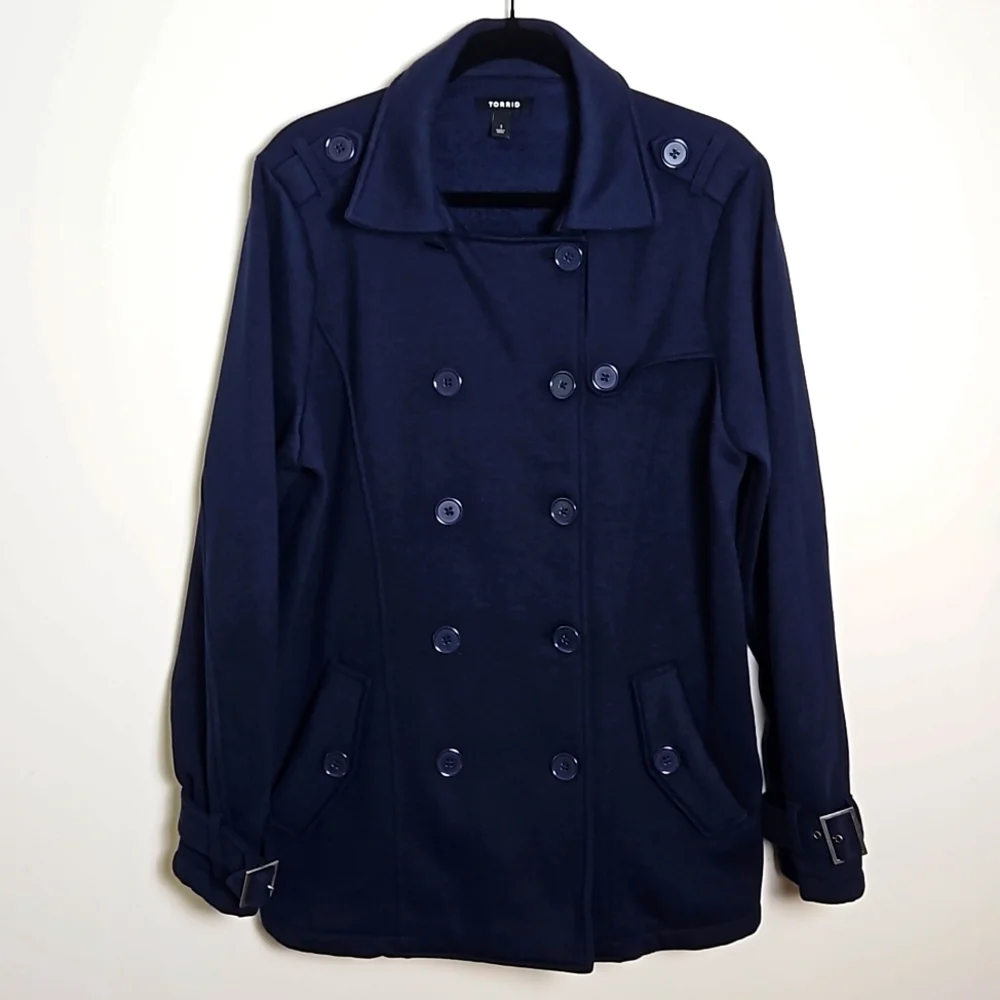 Torrid Fleece Double Breasted Peacoat Jacket Navy Size 1